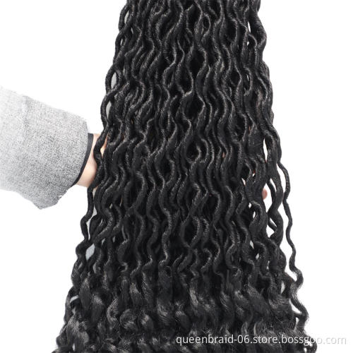 Cheap Wholesale18 inch Long Soft Synthetic Wavy Goddess Faux Locs Crochet Braiding Hair With Curly Ends